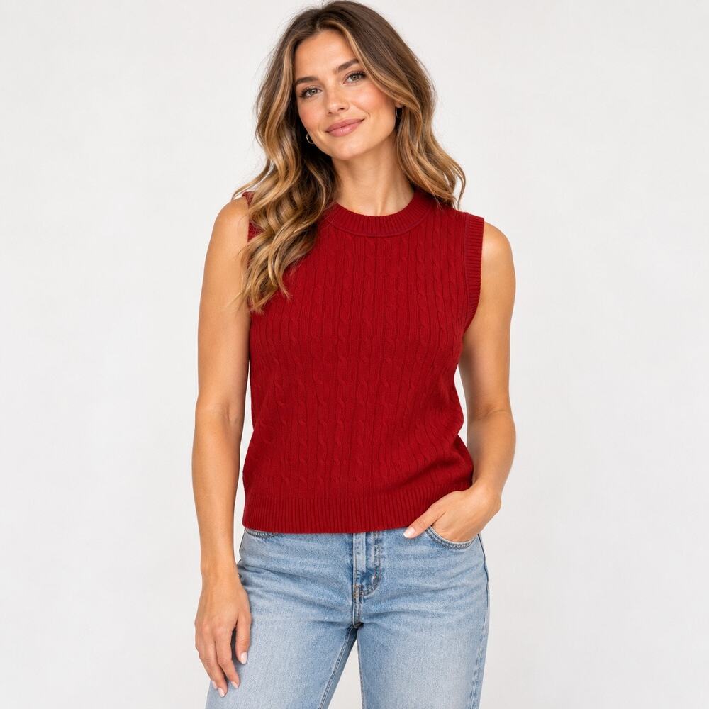 J.Crew Cashmere Cable Knit Sweater Shell Contrast Trim Burgundy Iris Small NWT